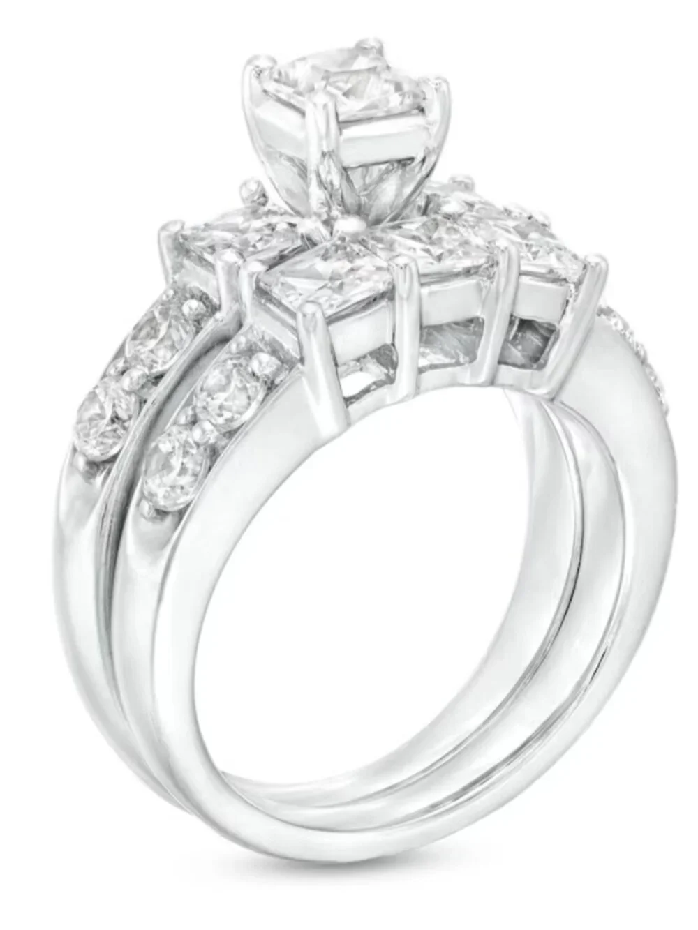 Life Time Warranty Zales 3 CT. T.W. Princess-Cut Diamond Three Stone Bridal Set